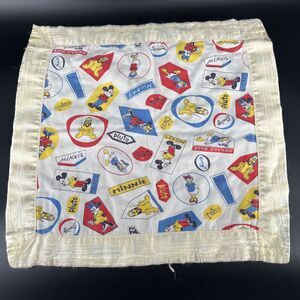 Vintage Baby Mickey Minnie Pluto Disney Receiving Lovey Baby Blanket Satin Trim